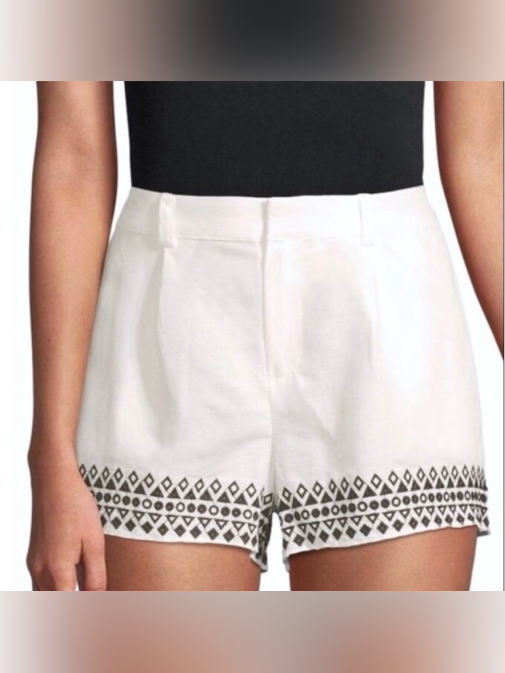 PARKER White Embroidered Hem Linen Shorts